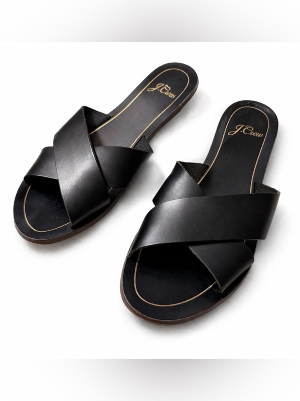 J.Crew Black Leather Slide Sandals Made in Italy Size 8 Minimalist
